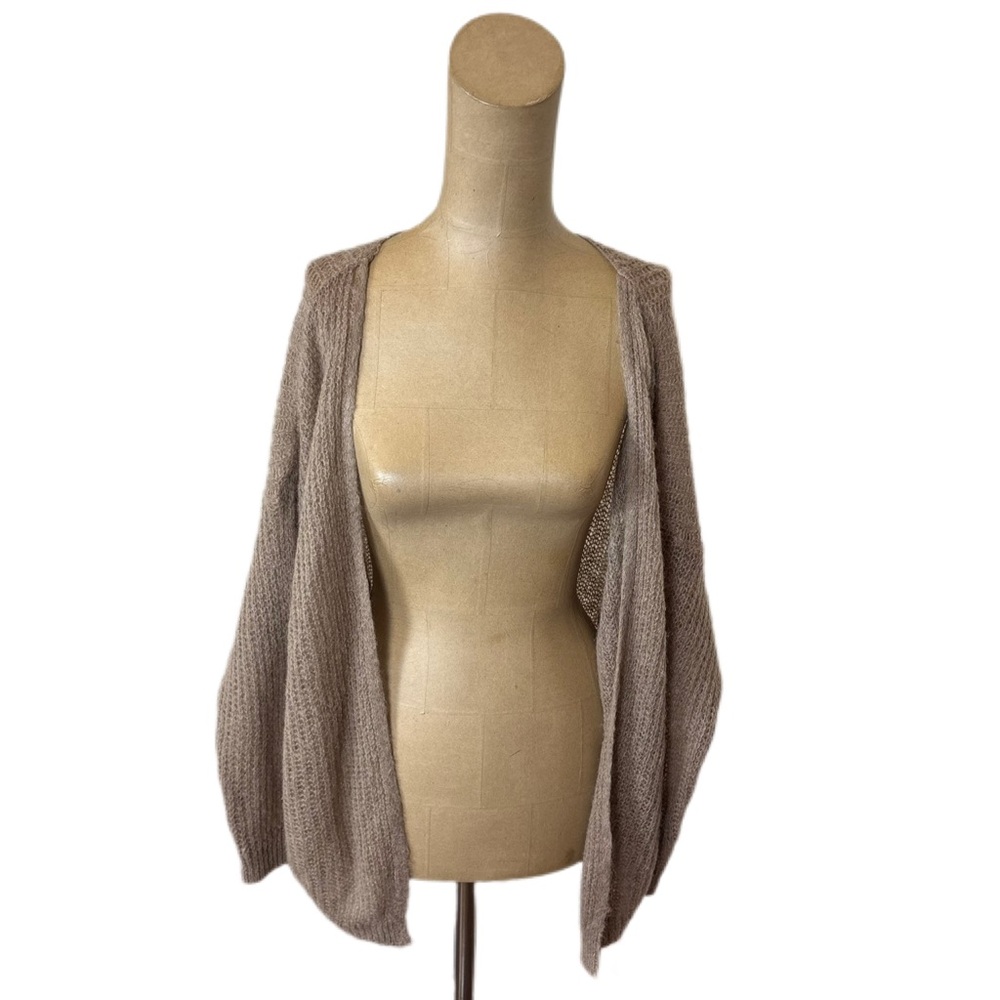 Open-Front Taupe Knit Women's Cardigan Sweater